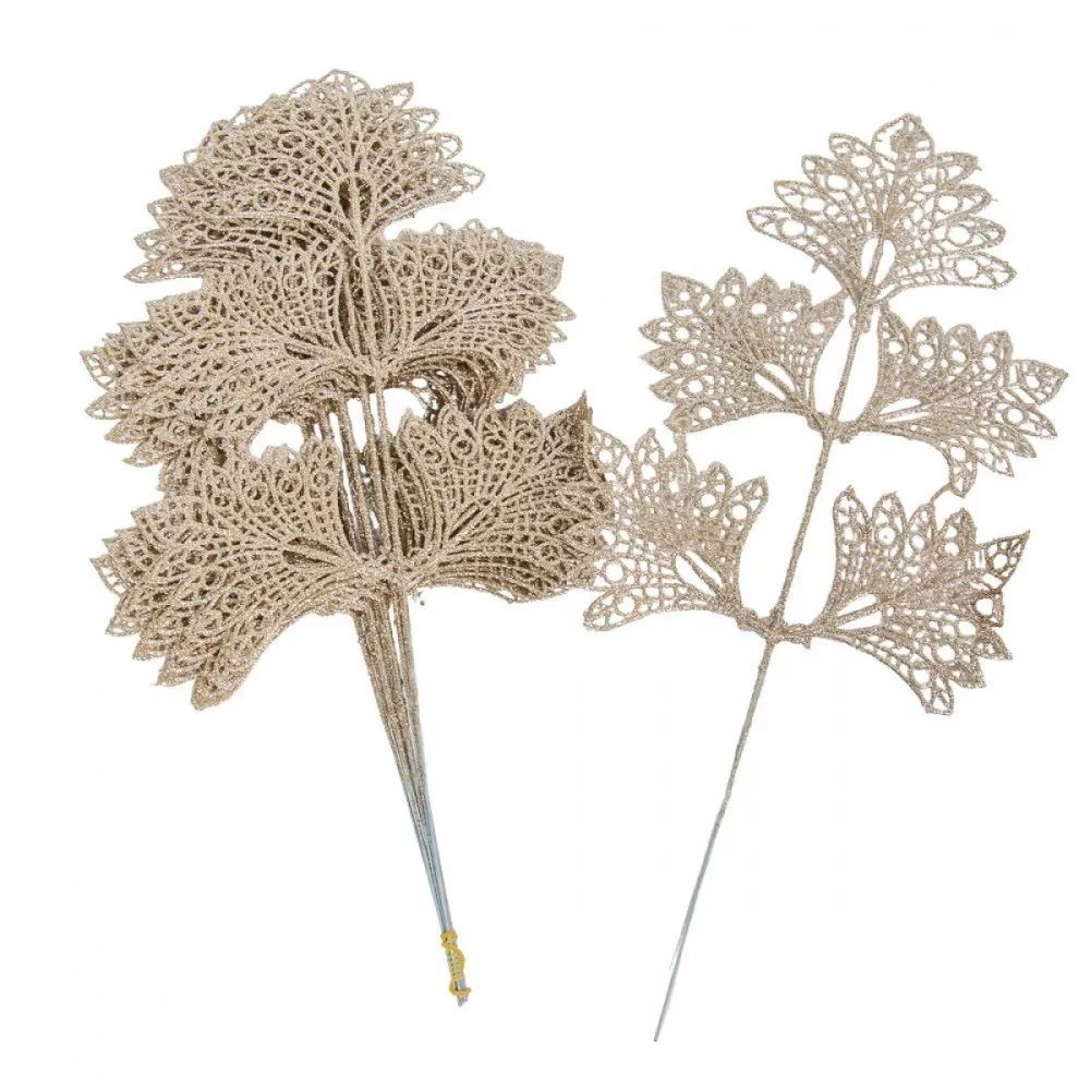 Pezsgő csillámos ötágú levél - 40 cm (1 db) Pezsgő csillámos ötágú levél - 40 cm (1 db)