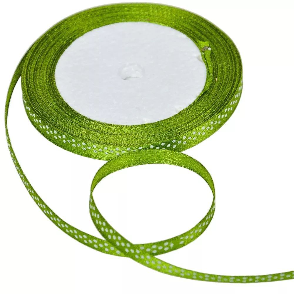 Pöttyös textil szalag, moha zöld - 6 mm széles (1 méter)