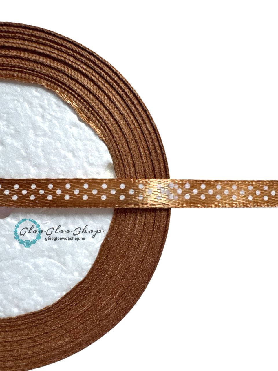Pöttyös textil szalag 6 mm - világos barna Pöttyös textil szalag 6 mm - világos barna