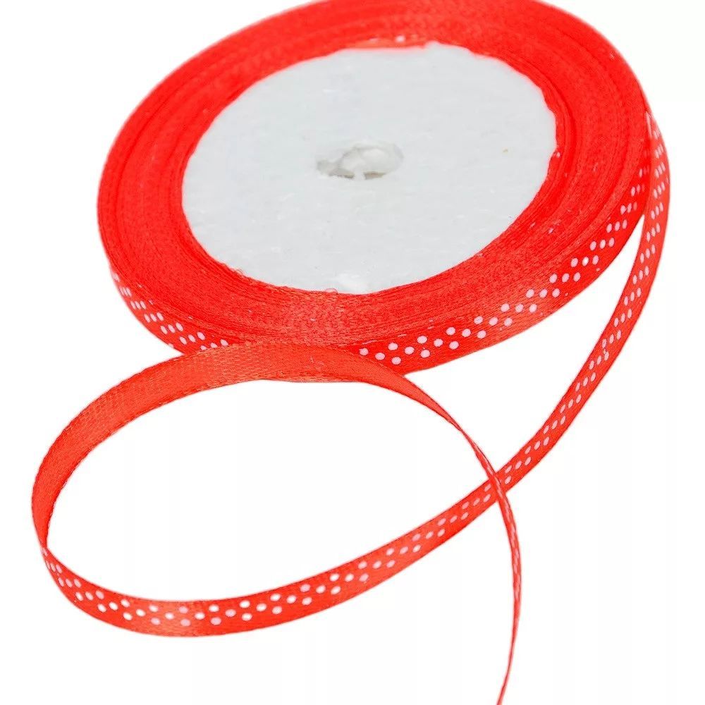 Pöttyös textil szalag, piros - 6 mm széles (1 méter)