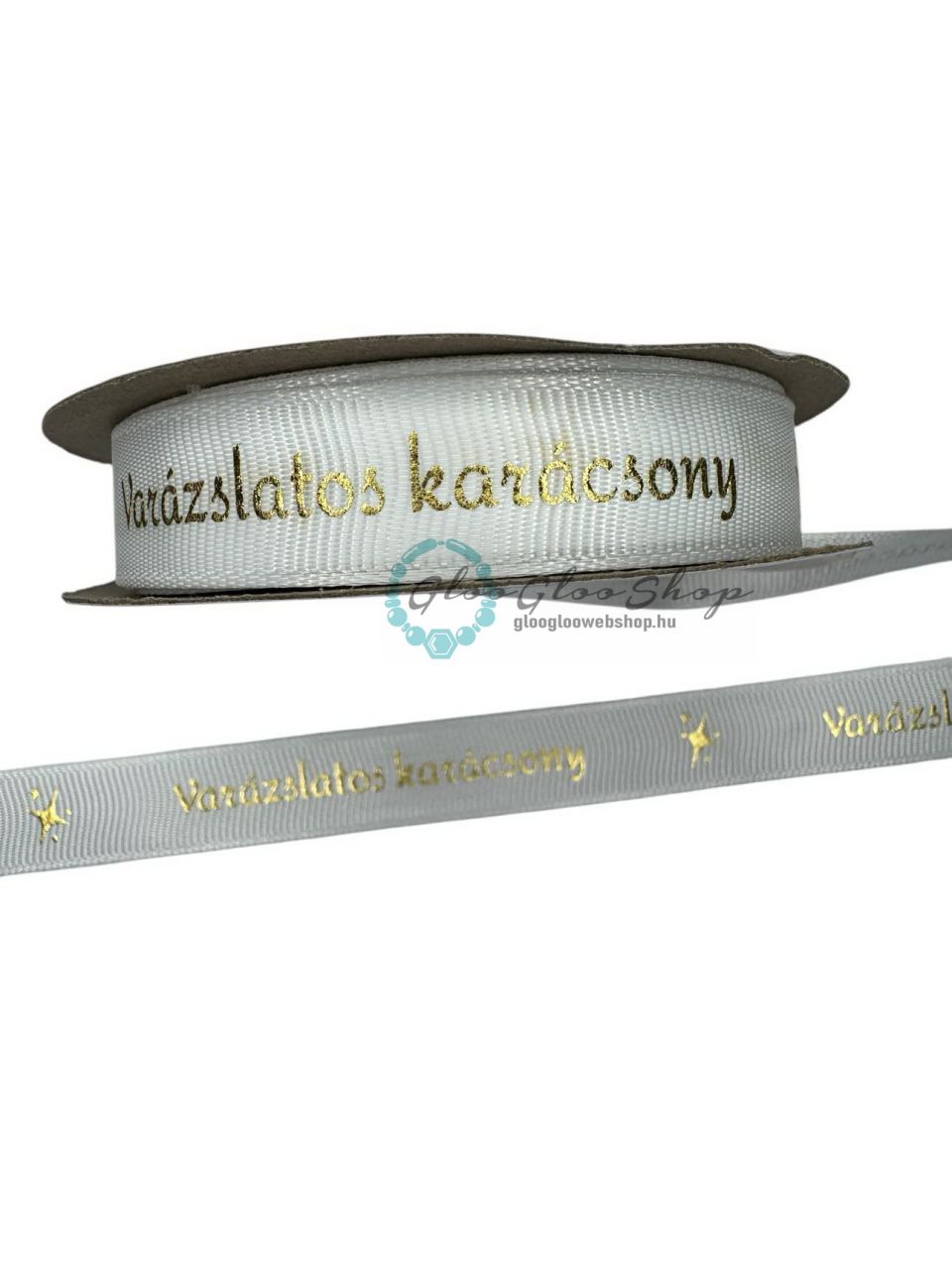 "Varázslatos karácsony" feliratos ripsz szalag 16 mm - fehér "Varázslatos karácsony" feliratos ripsz szalag 16 mm - fehér
