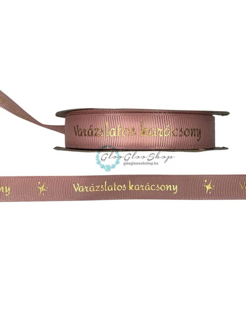 "Varázslatos karácsony" feliratos ripsz szalag 16 mm - púder rózsaszín "Varázslatos karácsony" feliratos ripsz szalag 16 mm - púder rózsaszín